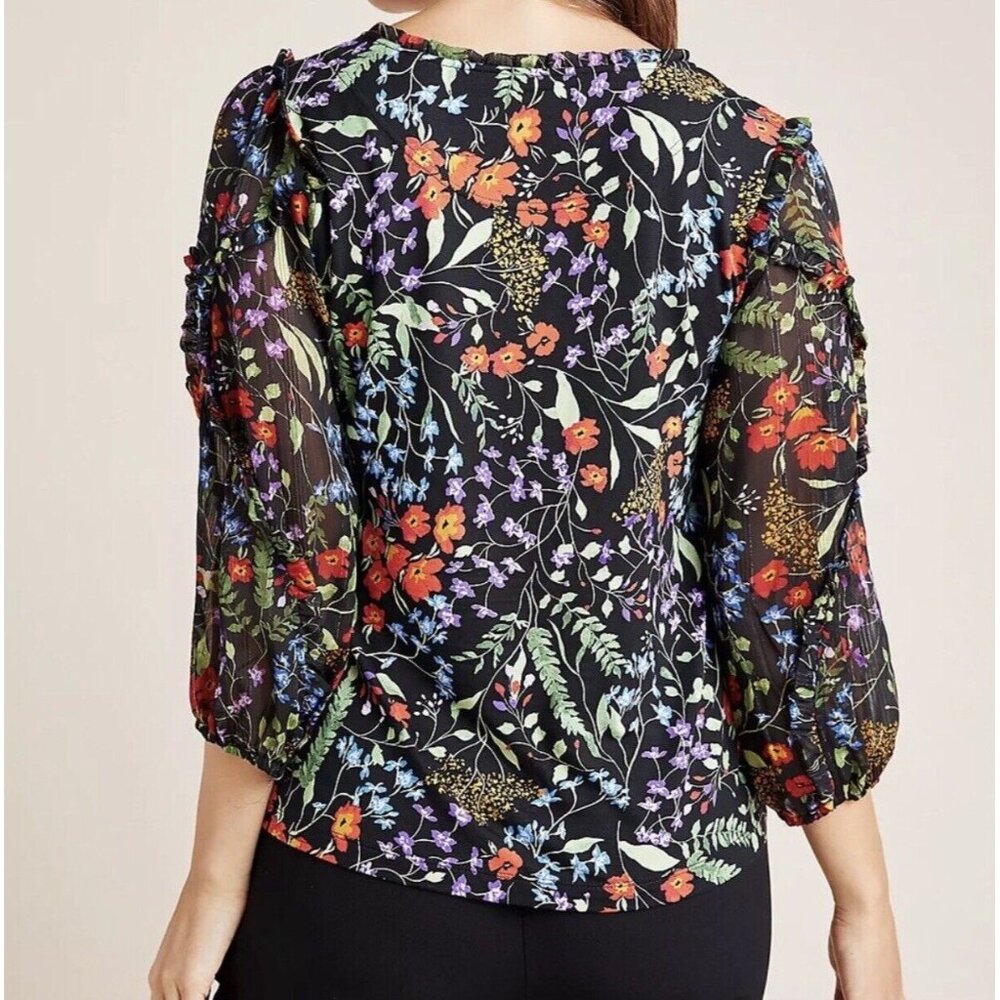 Anthropologie Maeve Floral Blouse with Sheer Gathered Sleeves - Picture 3 of 16